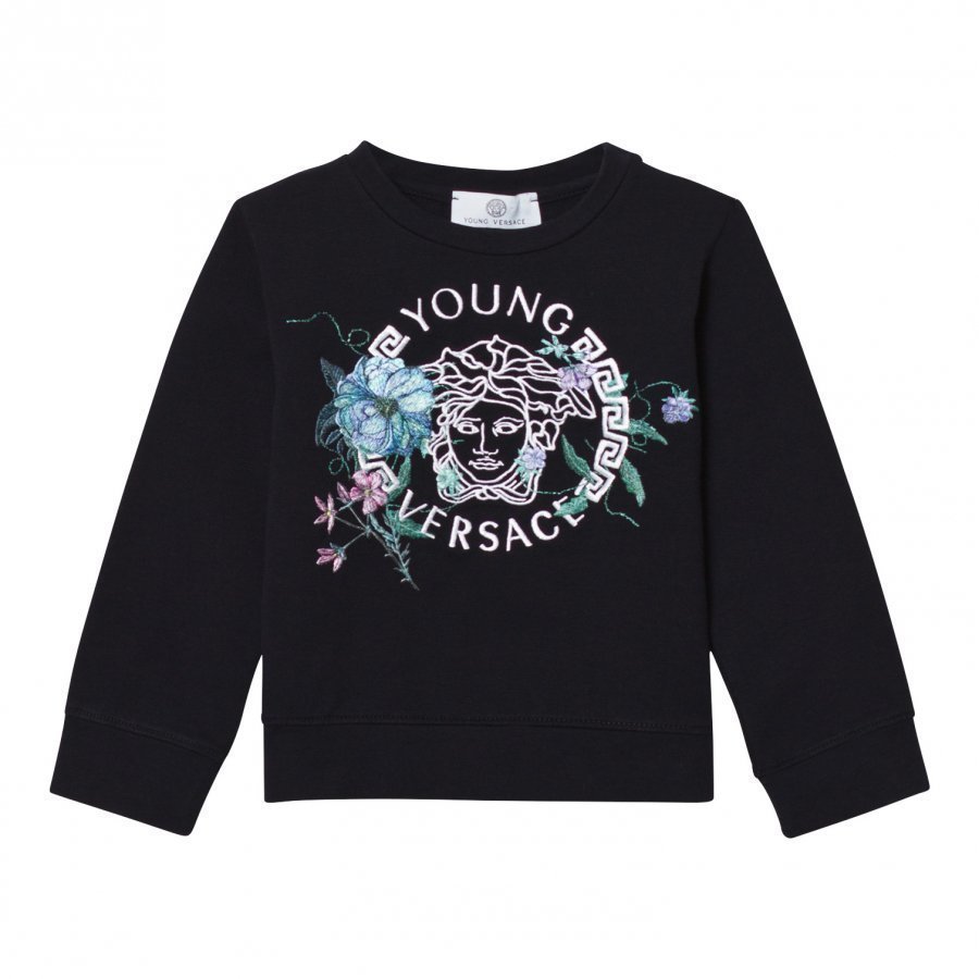 Young Versace Navy Medusa And Floral Embroidered Sweatshirt Oloasun Paita