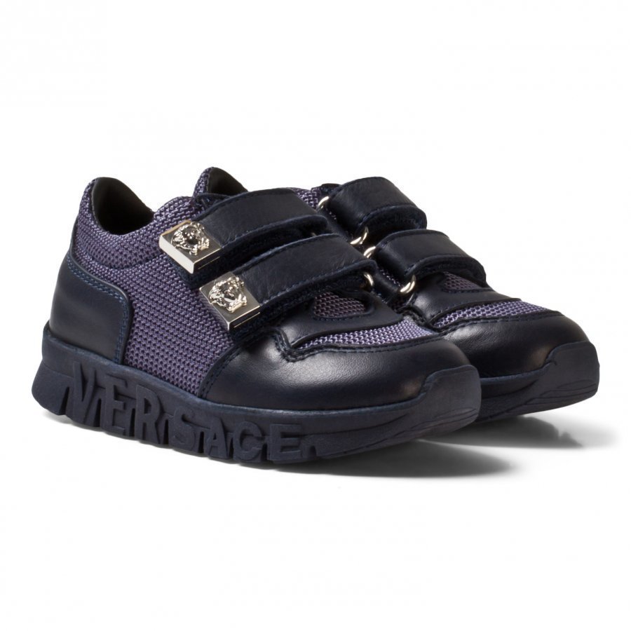 Young Versace Navy Mesh And Leather Trainers With Medusa Head Lenkkarit