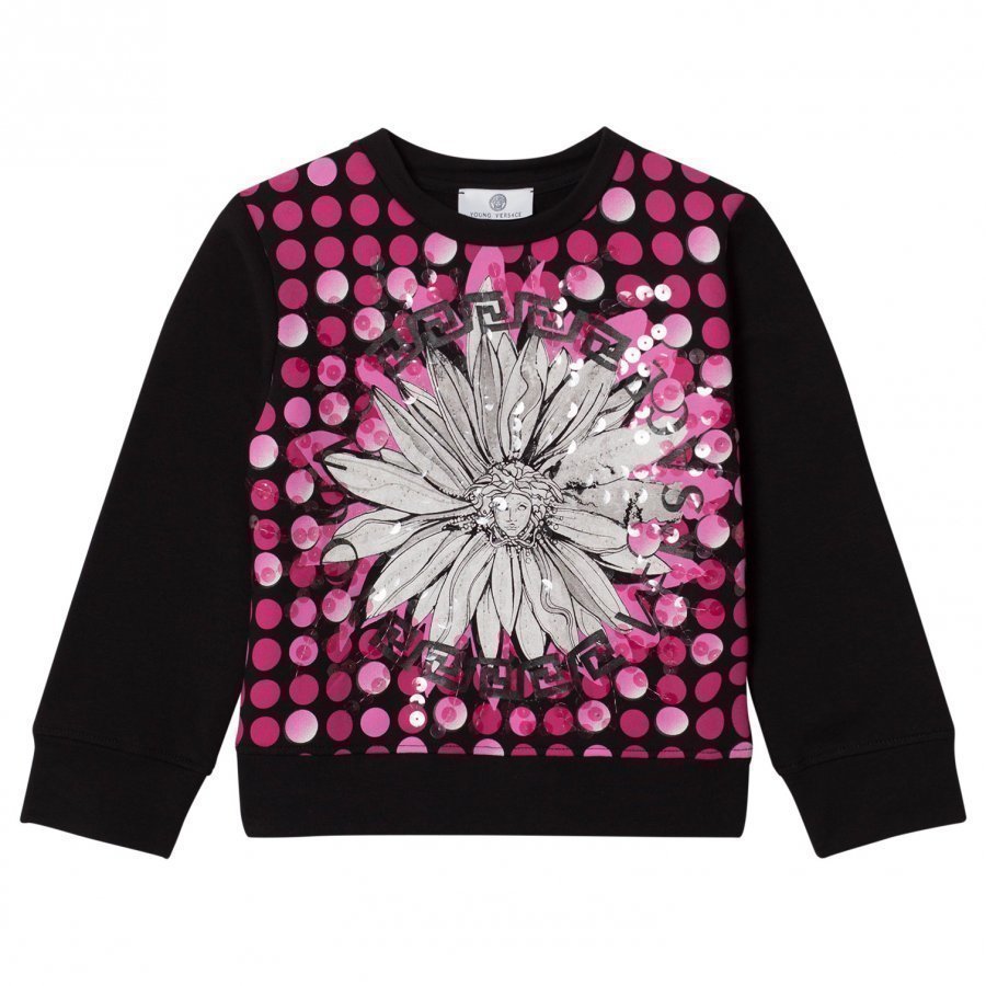 Young Versace Pink/Black Flower Medusa Sequin Sweatshirt Oloasun Paita