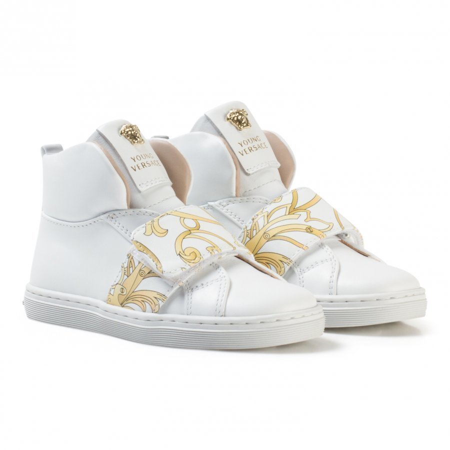 Young Versace White And Gold Baroque Print Medusa High Top Trainers Korkeavartiset Kengät