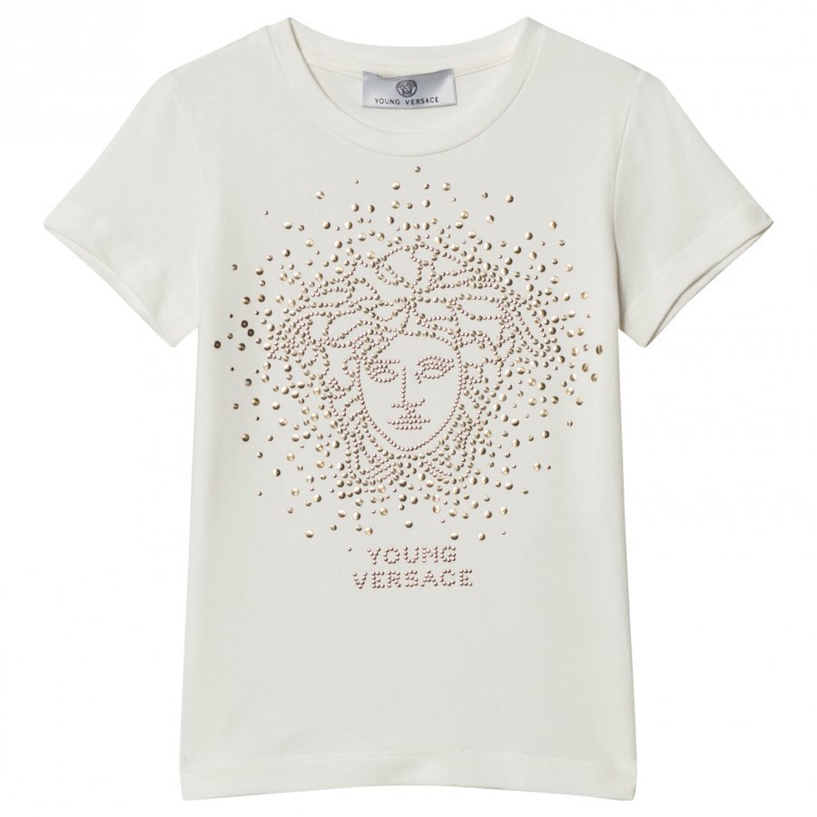 Young Versace White And Gold Stud Medusa Tee T-Paita