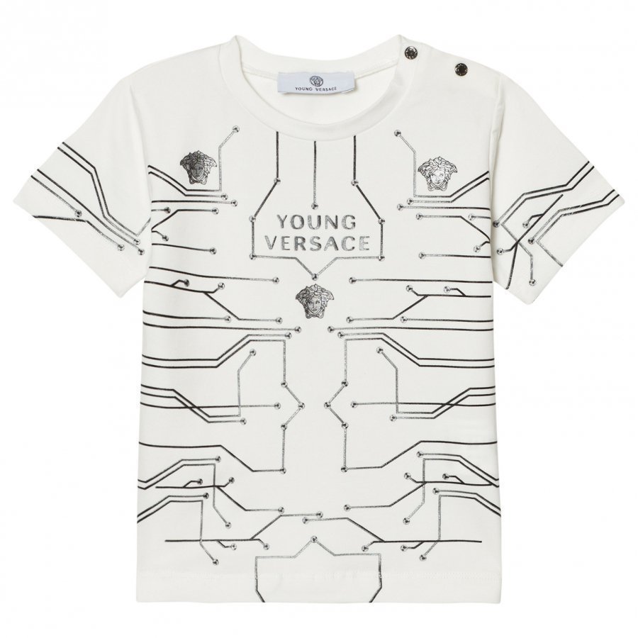 Young Versace White Branded Circuit Print Tee T-Paita