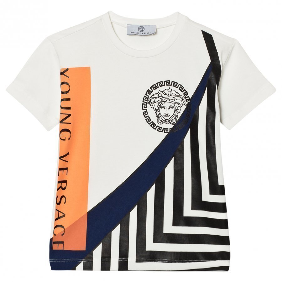 Young Versace White Medusa And Branded Graphic Tee T-Paita