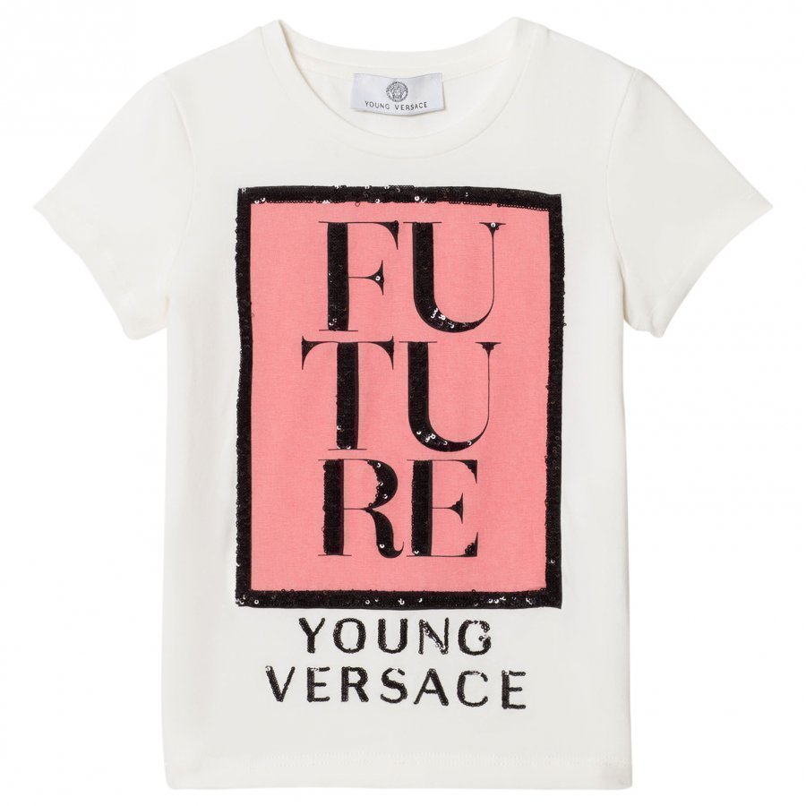 Young Versace White/Pink Glitter Branded Tee T-Paita