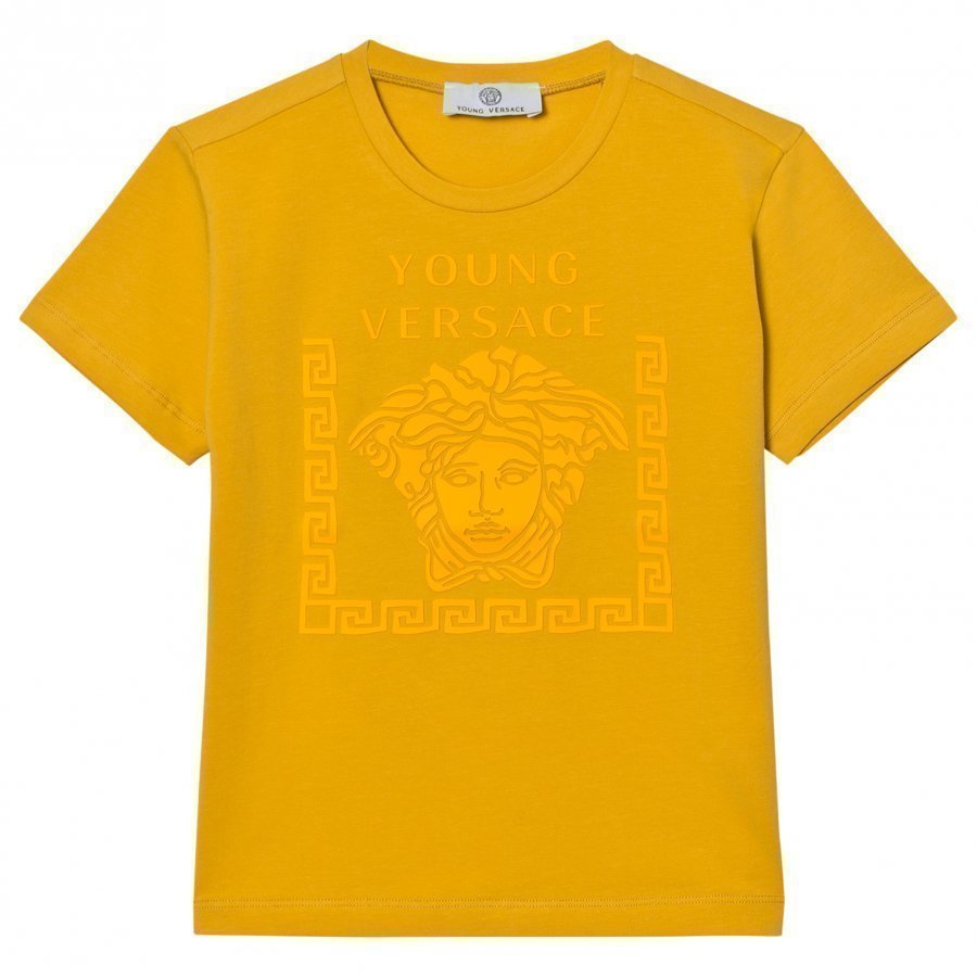 Young Versace Yellow Rubberised Medusa Print Tee T-Paita